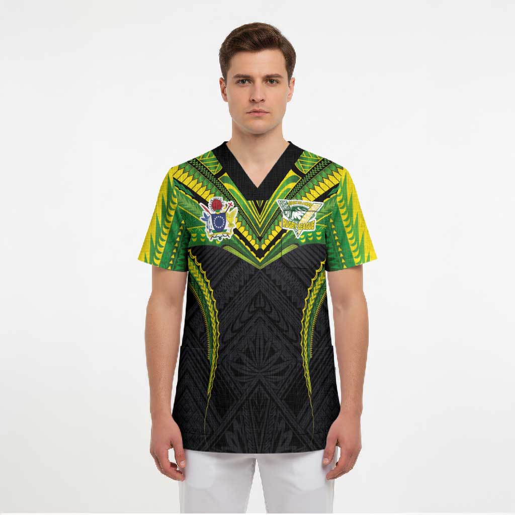 Custom Cook Islands Rugby Scrub Top Tatau Art Sport Style Black Color