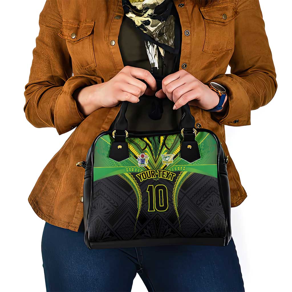 Custom Cook Islands Rugby Shoulder Handbag Tatau Art Sport Style Black Color