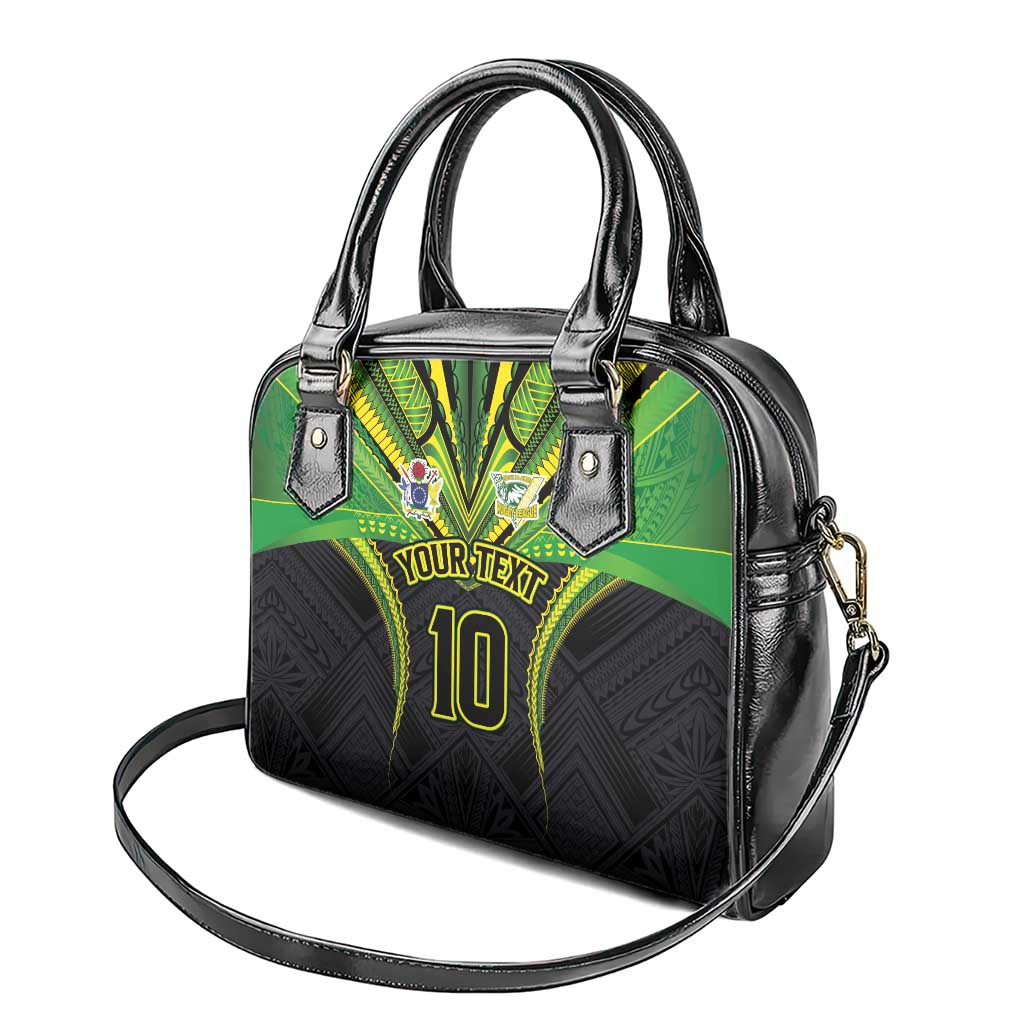 Custom Cook Islands Rugby Shoulder Handbag Tatau Art Sport Style Black Color