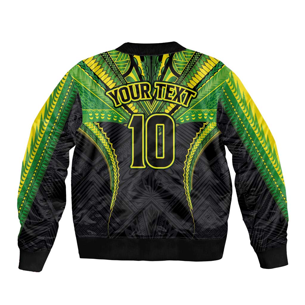 Custom Cook Islands Rugby Sleeve Zip Bomber Jacket Tatau Art Sport Style Black Color