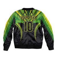 Custom Cook Islands Rugby Sleeve Zip Bomber Jacket Tatau Art Sport Style Black Color