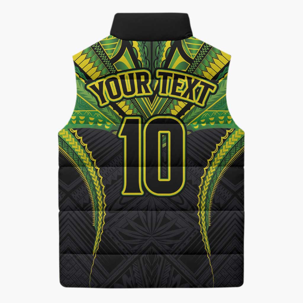 Custom Cook Islands Rugby Sleeveless Puffer Jacket Tatau Art Sport Style Black Color