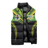 Custom Cook Islands Rugby Sleeveless Puffer Jacket Tatau Art Sport Style Black Color