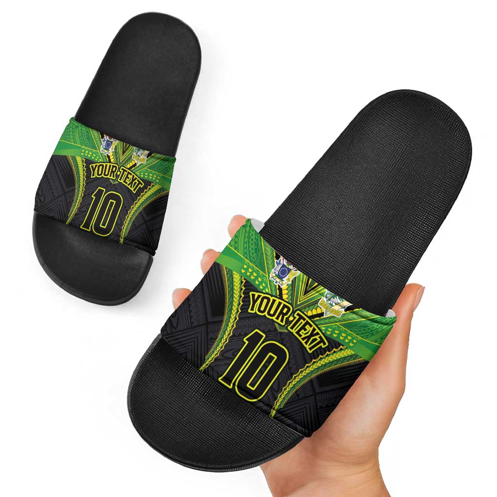 Custom Cook Islands Rugby Slide Sandals Tatau Art Sport Style Black Color