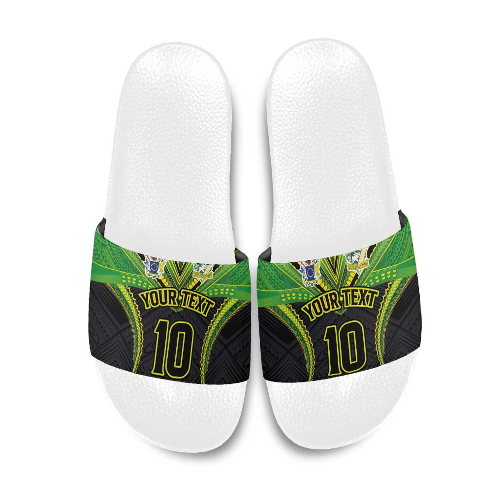 Custom Cook Islands Rugby Slide Sandals Tatau Art Sport Style Black Color