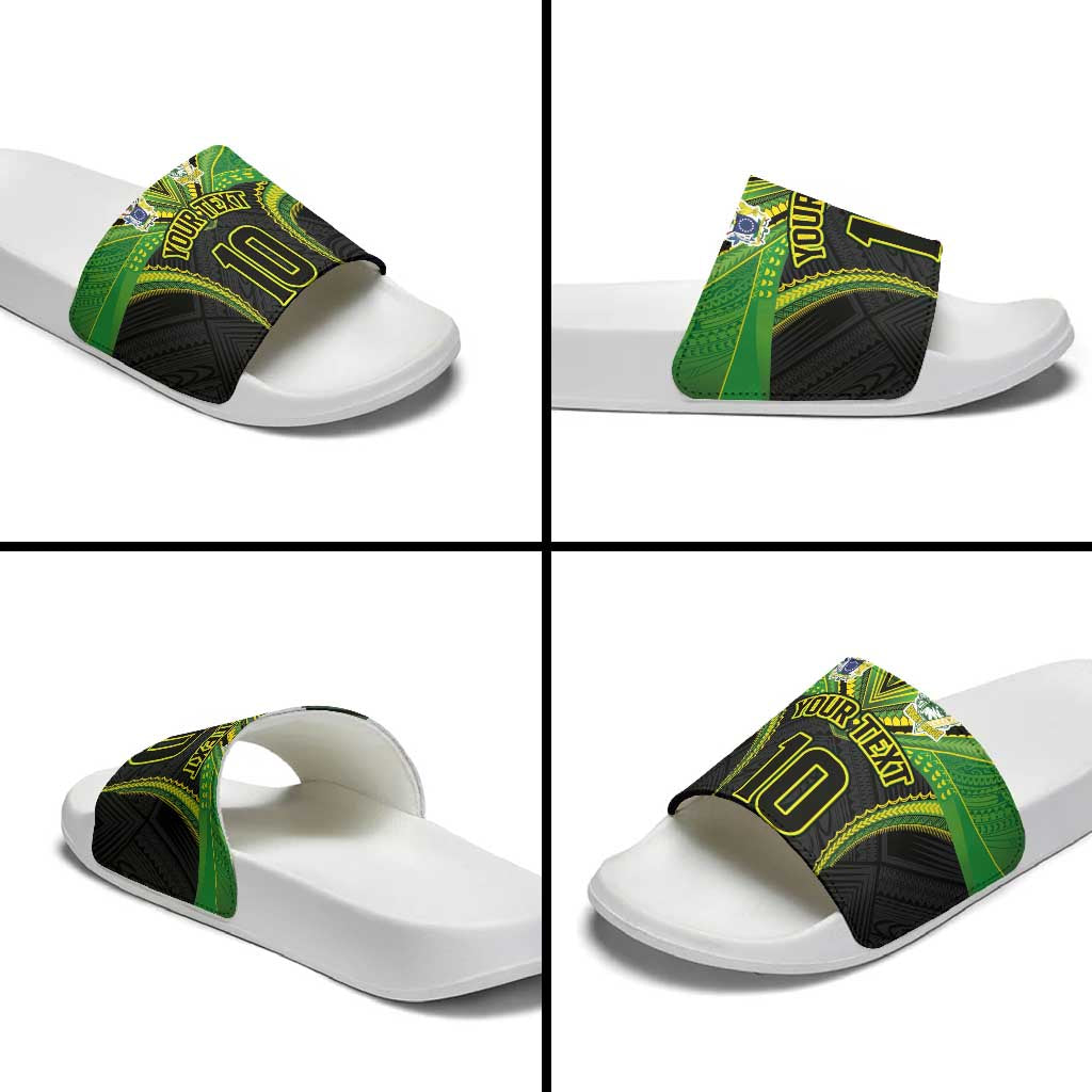 Custom Cook Islands Rugby Slide Sandals Tatau Art Sport Style Black Color