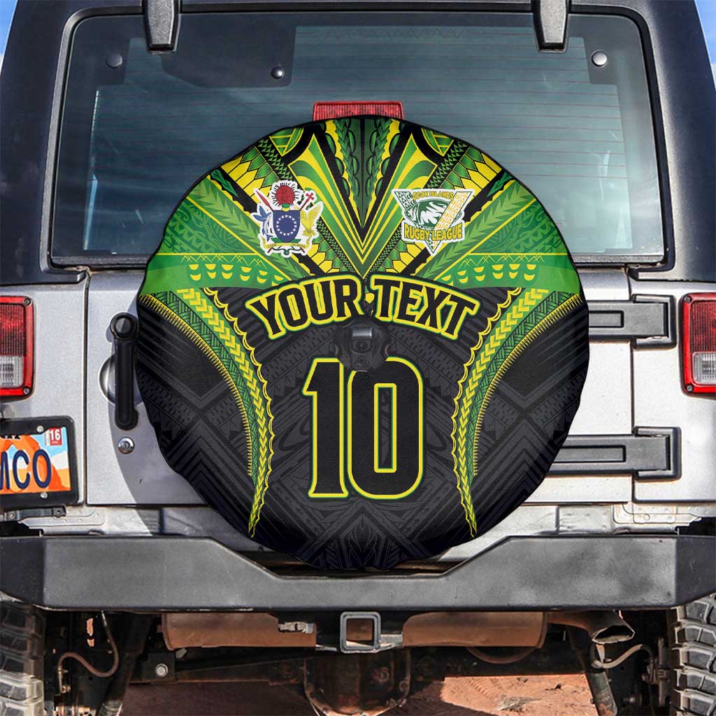 Custom Cook Islands Rugby Spare Tire Cover Tatau Art Sport Style Black Color