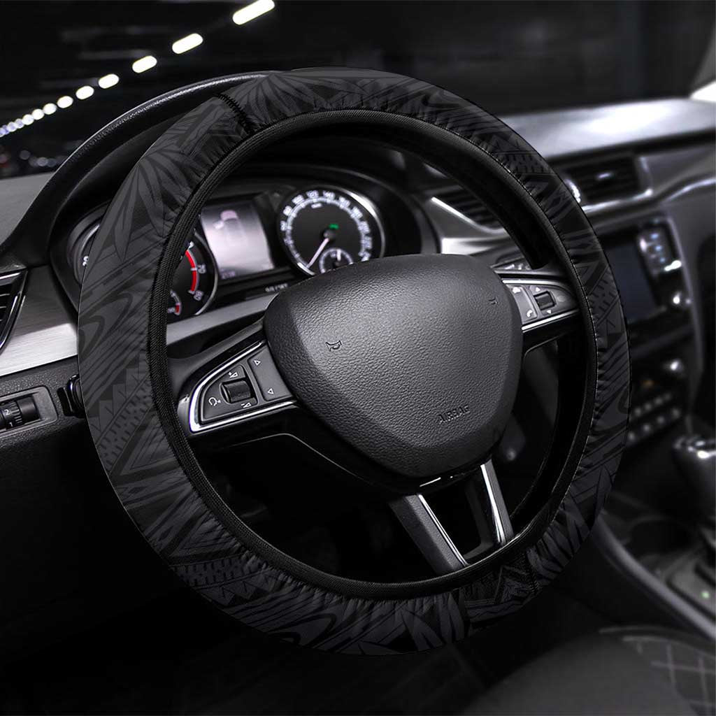 Cook Islands Rugby Steering Wheel Cover Tatau Art Sport Style Black Color LT03 Universal Fit Black - Polynesian Pride