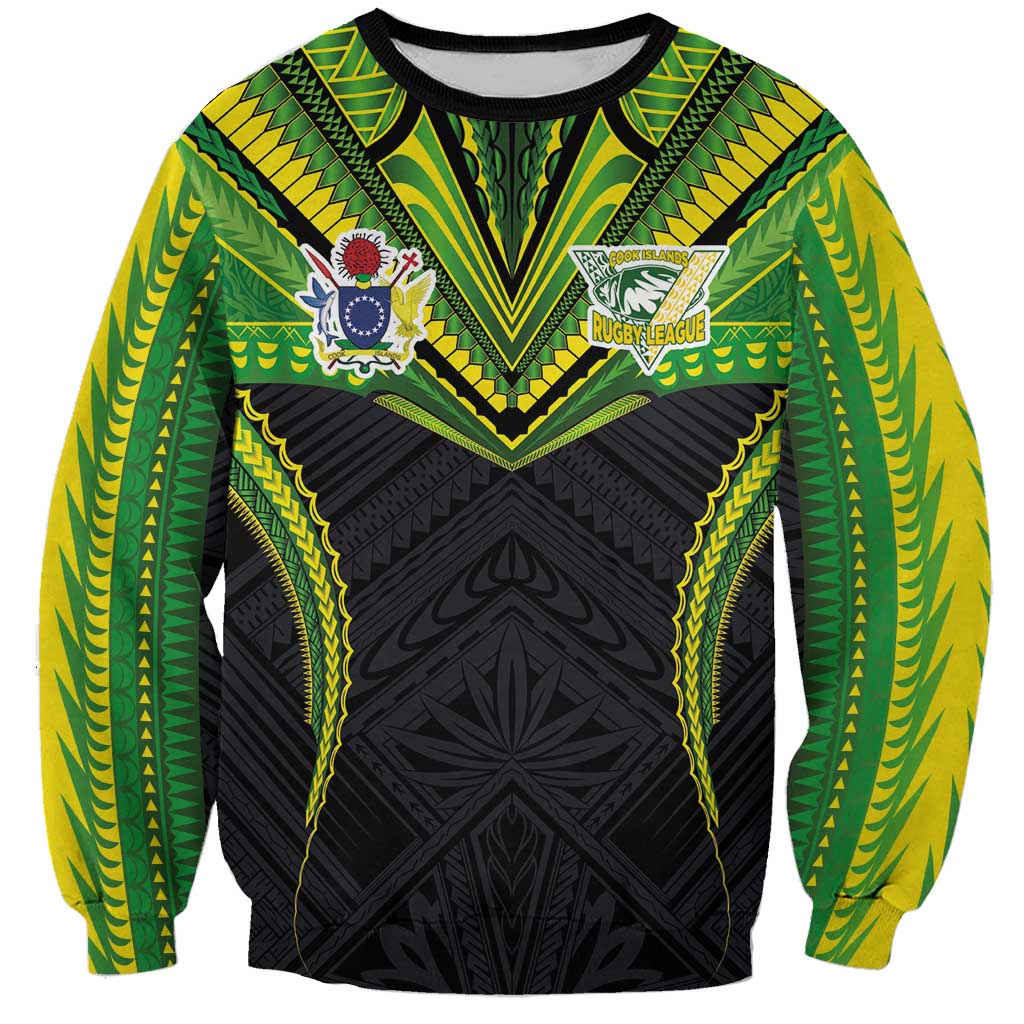Custom Cook Islands Rugby Sweatshirt Tatau Art Sport Style Black Color