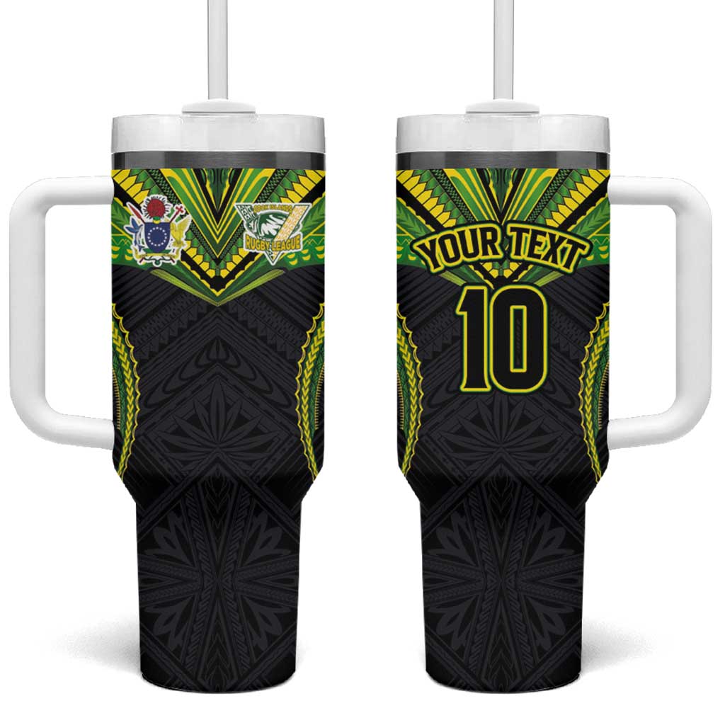 Custom Cook Islands Rugby Tumbler With Handle Tatau Art Sport Style Black Color LT03 One Size: 40 oz Black - Polynesian Pride