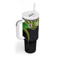 Custom Cook Islands Rugby Tumbler With Handle Tatau Art Sport Style Black Color