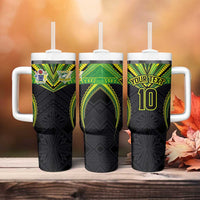 Custom Cook Islands Rugby Tumbler With Handle Tatau Art Sport Style Black Color