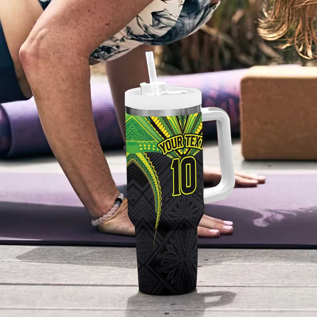 Custom Cook Islands Rugby Tumbler With Handle Tatau Art Sport Style Black Color