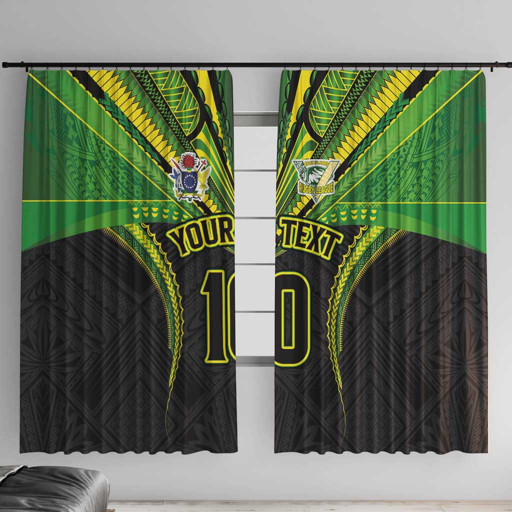 Custom Cook Islands Rugby Window Curtain Tatau Art Sport Style Black Color LT03 With Hooks Black - Polynesian Pride