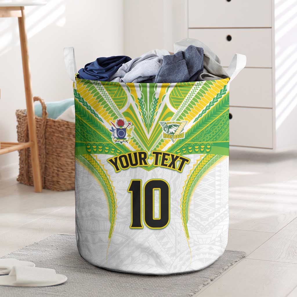 Custom Cook Islands Rugby Laundry Basket Tatau Art Sport Style White Color