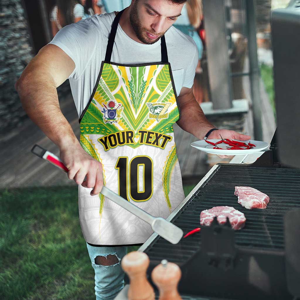 Custom Cook Islands Rugby Apron Tatau Art Sport Style White Color