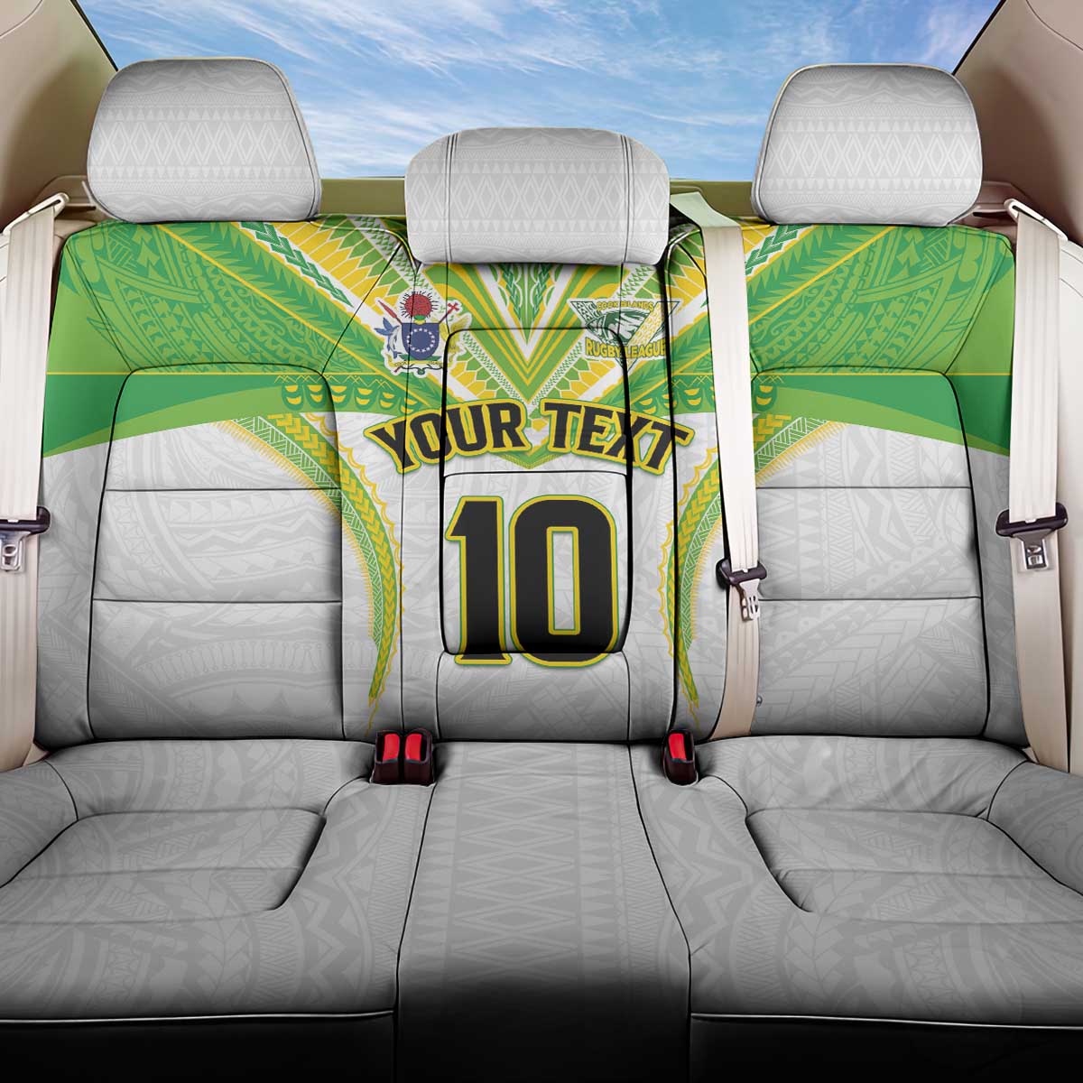 Custom Cook Islands Rugby Back Car Seat Cover Tatau Art Sport Style White Color