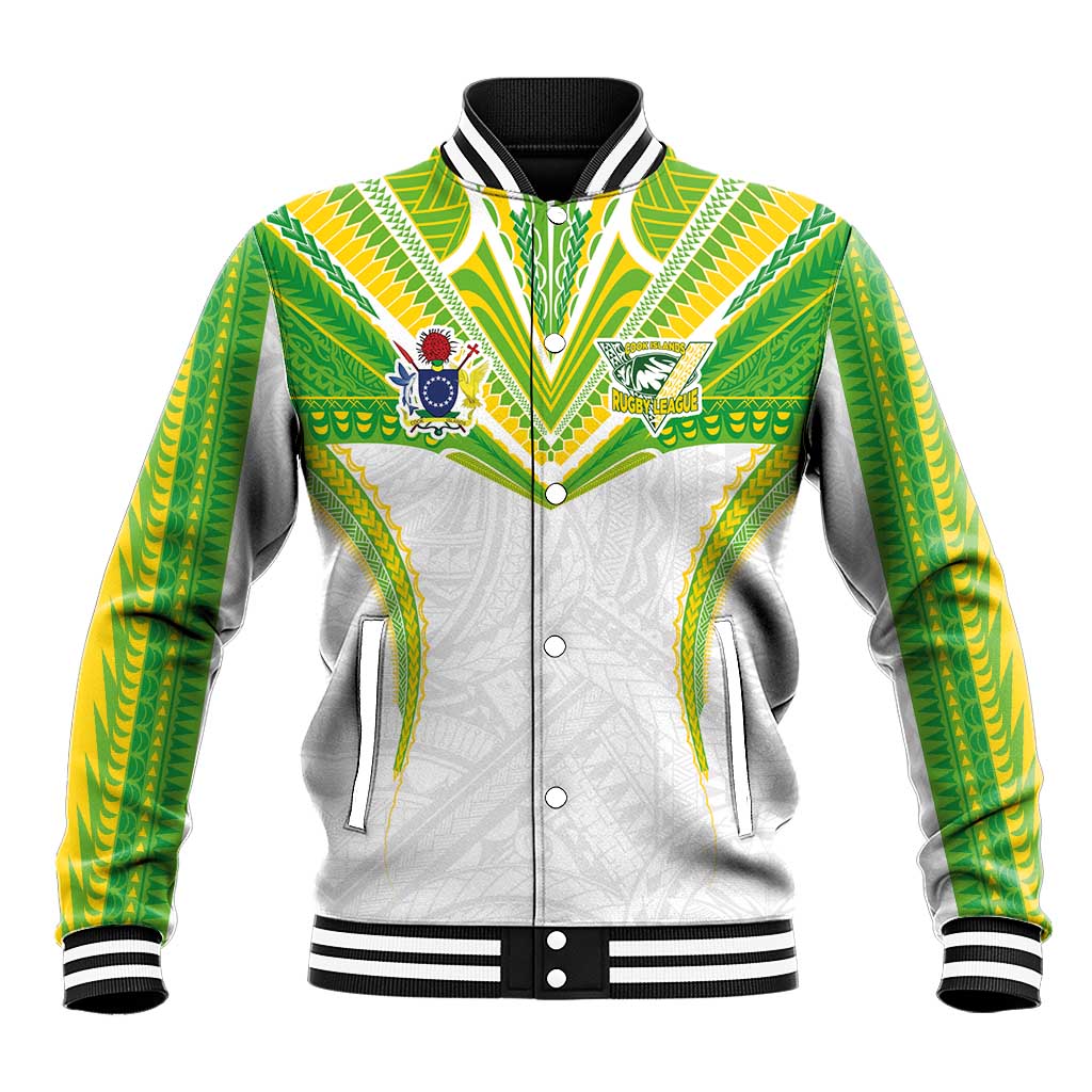 Custom Cook Islands Rugby Baseball Jacket Tatau Art Sport Style White Color