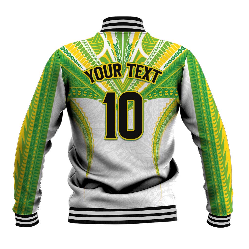Custom Cook Islands Rugby Baseball Jacket Tatau Art Sport Style White Color