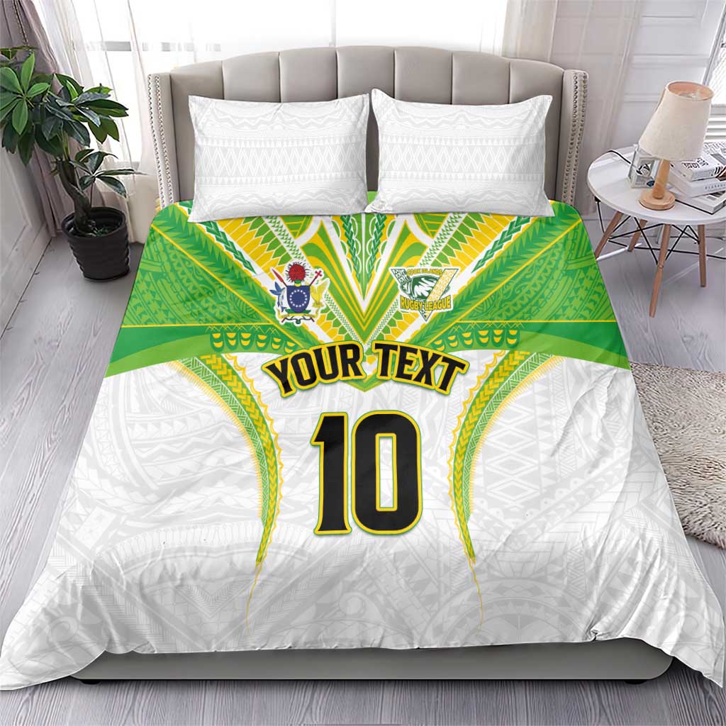 Custom Cook Islands Rugby Bedding Set Tatau Art Sport Style White Color