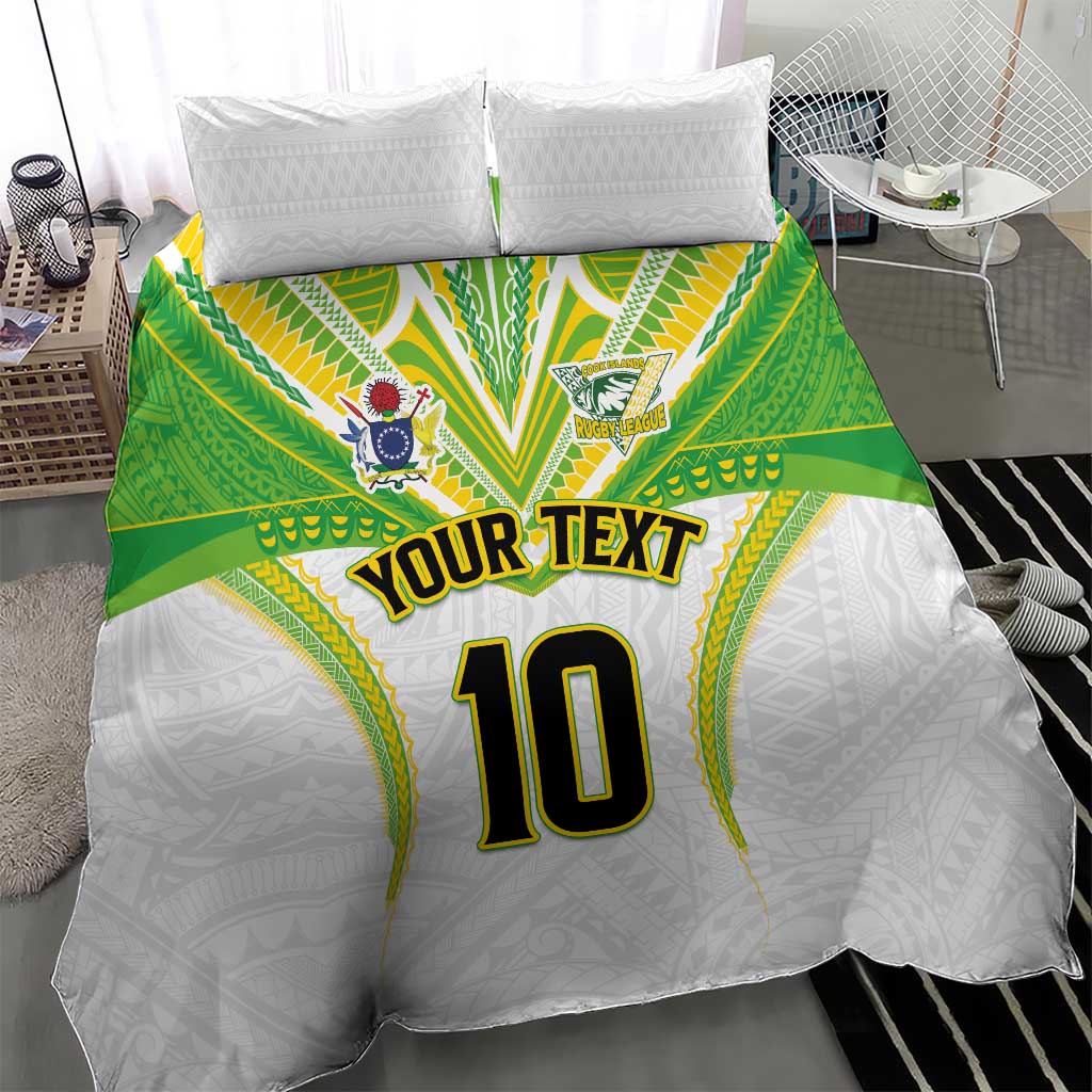 Custom Cook Islands Rugby Bedding Set Tatau Art Sport Style White Color
