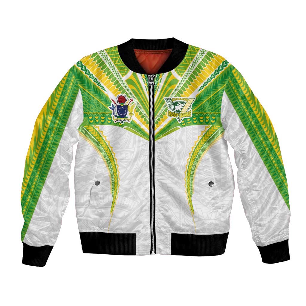 Custom Cook Islands Rugby Bomber Jacket Tatau Art Sport Style White Color