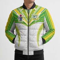Custom Cook Islands Rugby Bomber Puffer Jacket Tatau Art Sport Style White Color