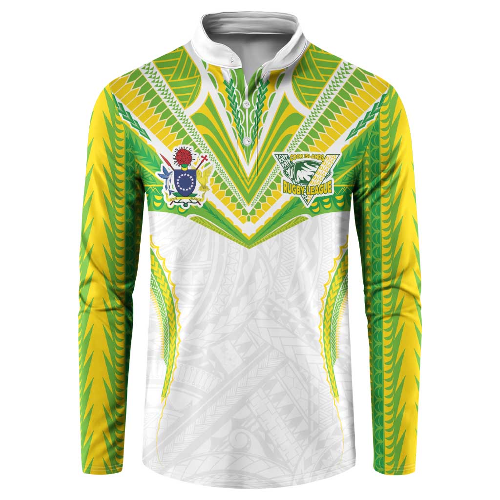 Custom Cook Islands Rugby Button Sweatshirt Tatau Art Sport Style White Color LT03 White - Polynesian Pride
