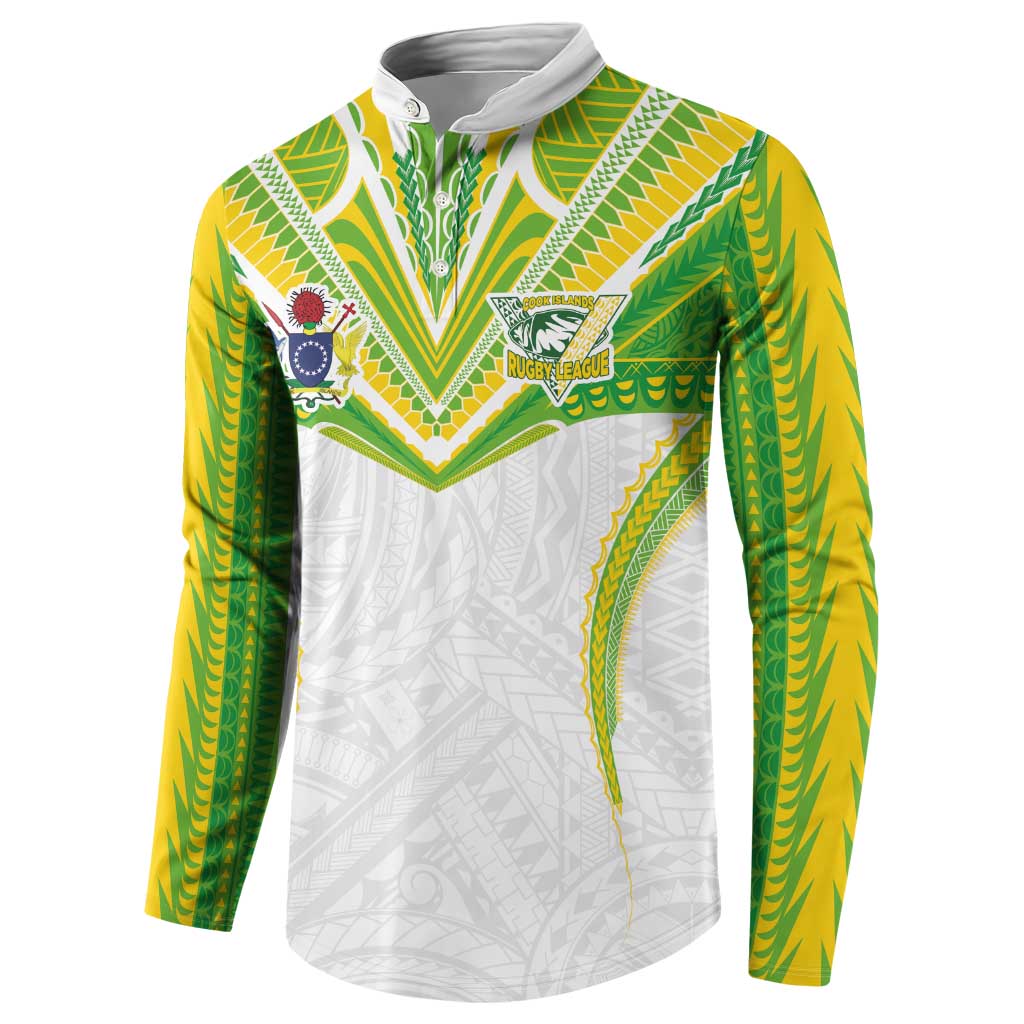 Custom Cook Islands Rugby Button Sweatshirt Tatau Art Sport Style White Color