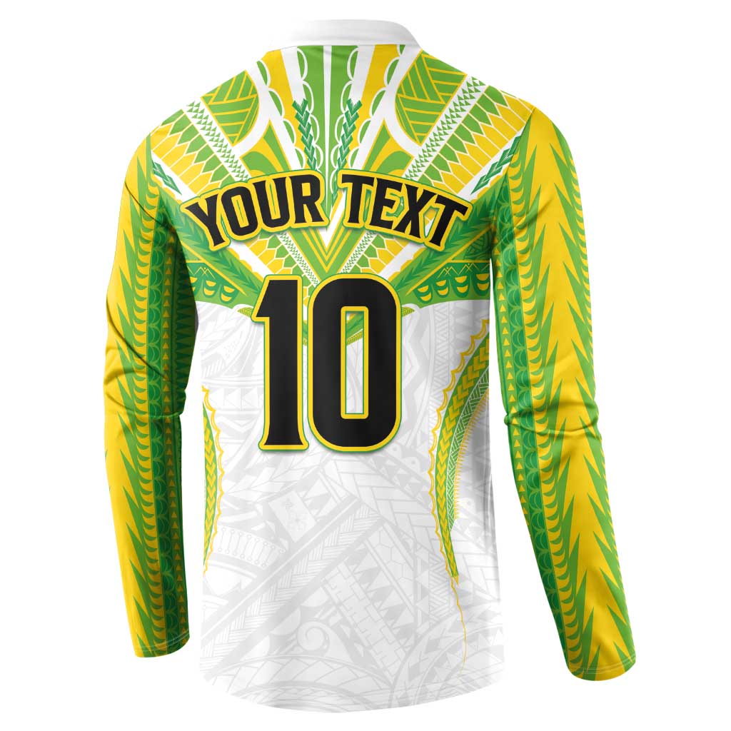 Custom Cook Islands Rugby Button Sweatshirt Tatau Art Sport Style White Color