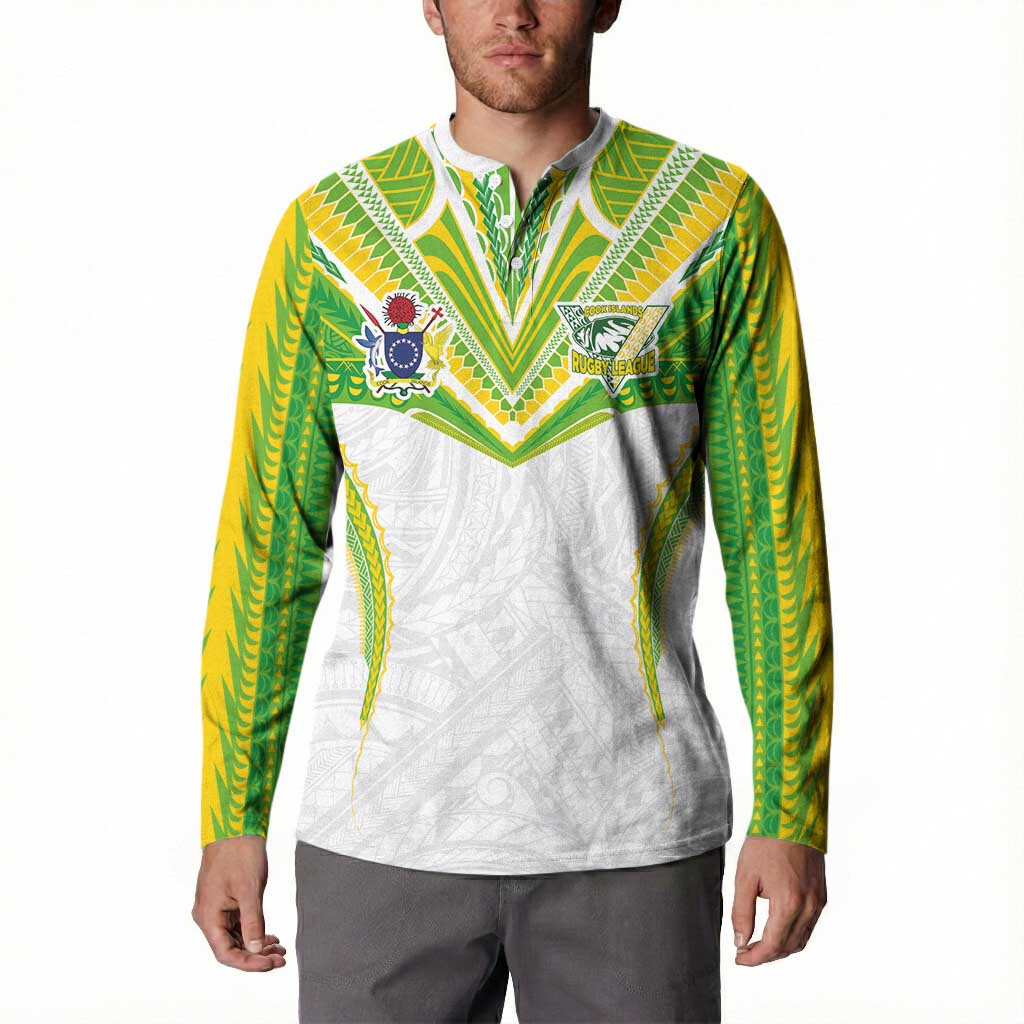 Custom Cook Islands Rugby Button Sweatshirt Tatau Art Sport Style White Color