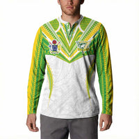 Custom Cook Islands Rugby Button Sweatshirt Tatau Art Sport Style White Color