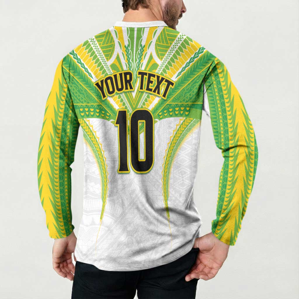 Custom Cook Islands Rugby Button Sweatshirt Tatau Art Sport Style White Color