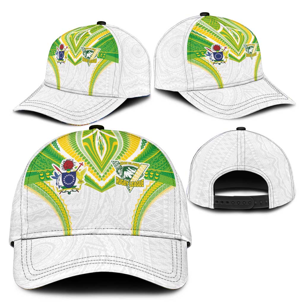 Cook Islands Rugby Classic Cap Tatau Art Sport Style White Color LT03 - Polynesian Pride