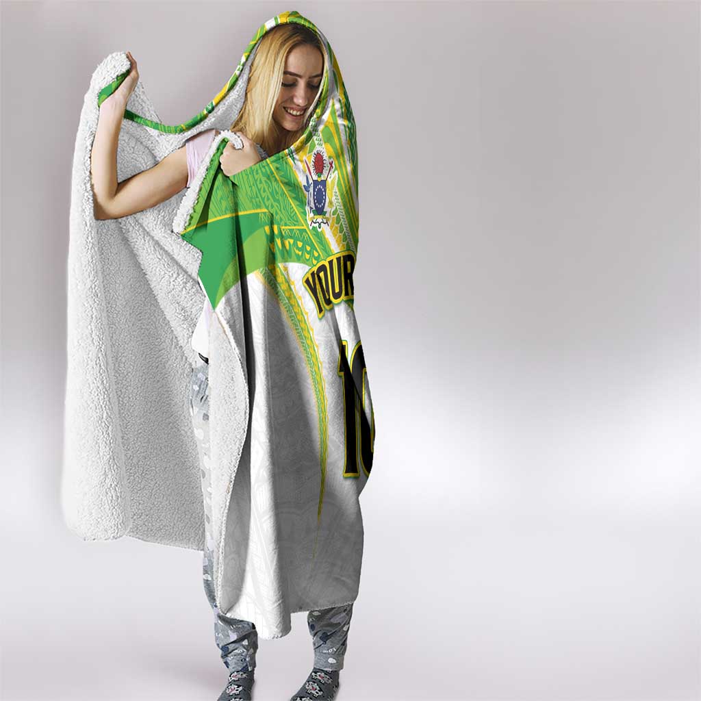 Custom Cook Islands Rugby Hooded Blanket Tatau Art Sport Style White Color