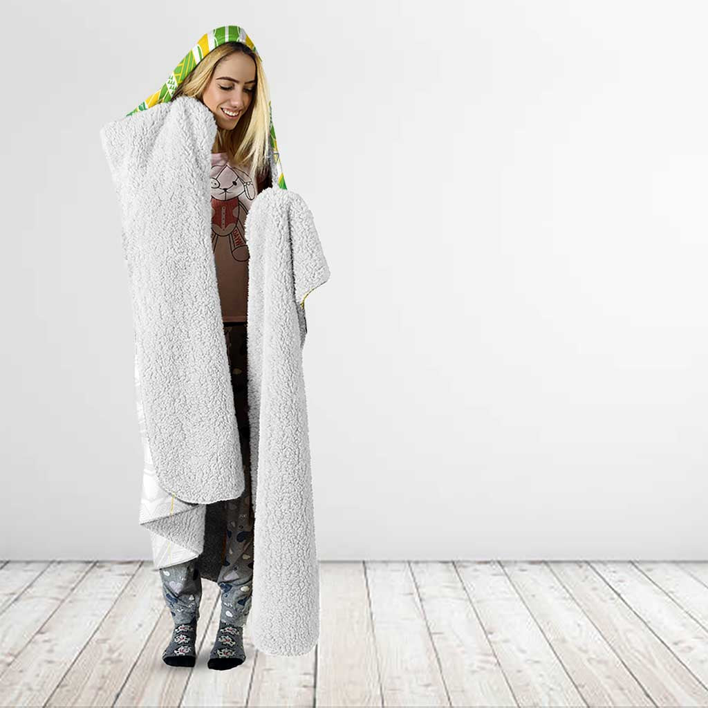 Custom Cook Islands Rugby Hooded Blanket Tatau Art Sport Style White Color