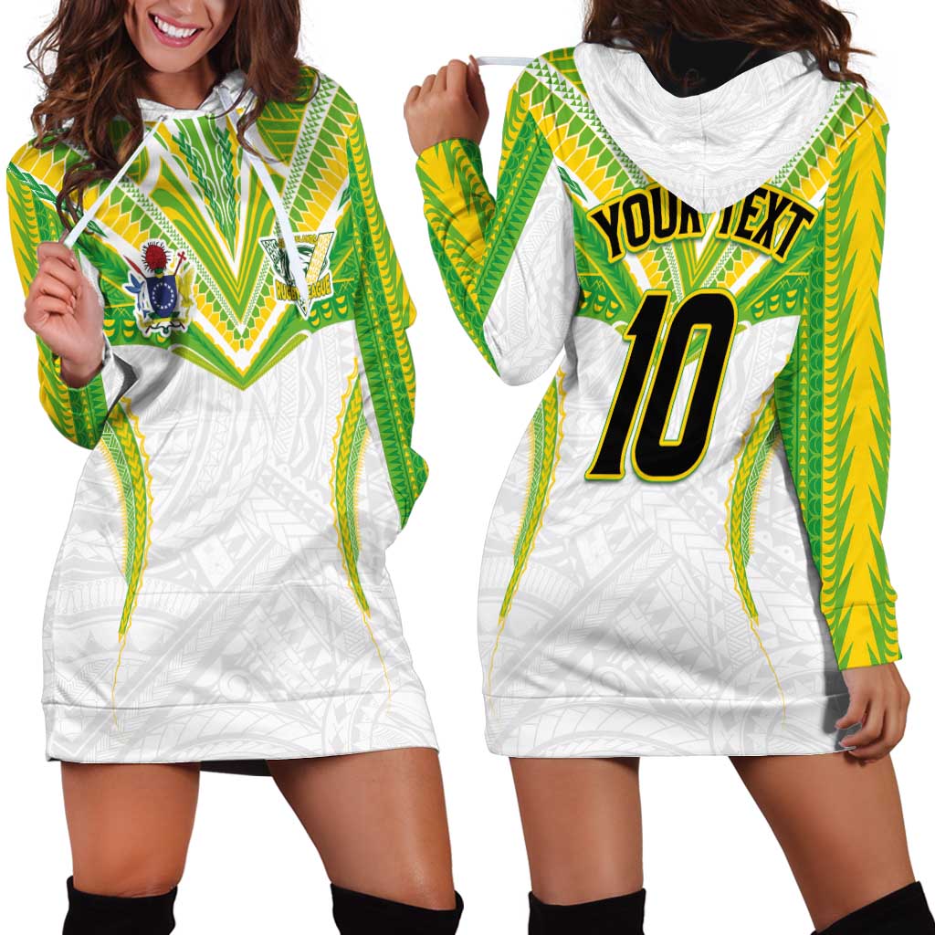 Custom Cook Islands Rugby Hoodie Dress Tatau Art Sport Style White Color