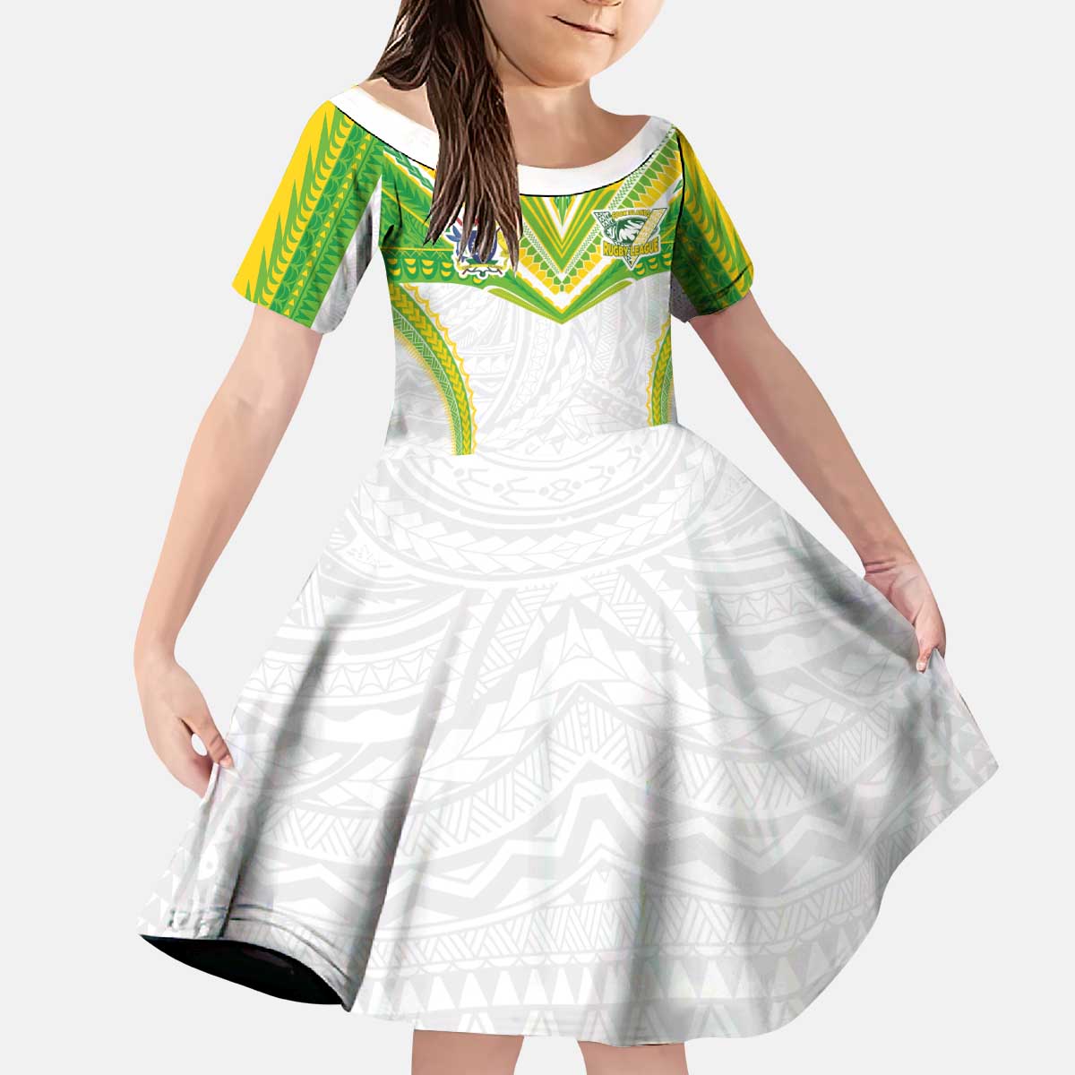 Custom Cook Islands Rugby Kid Short Sleeve Dress Tatau Art Sport Style White Color
