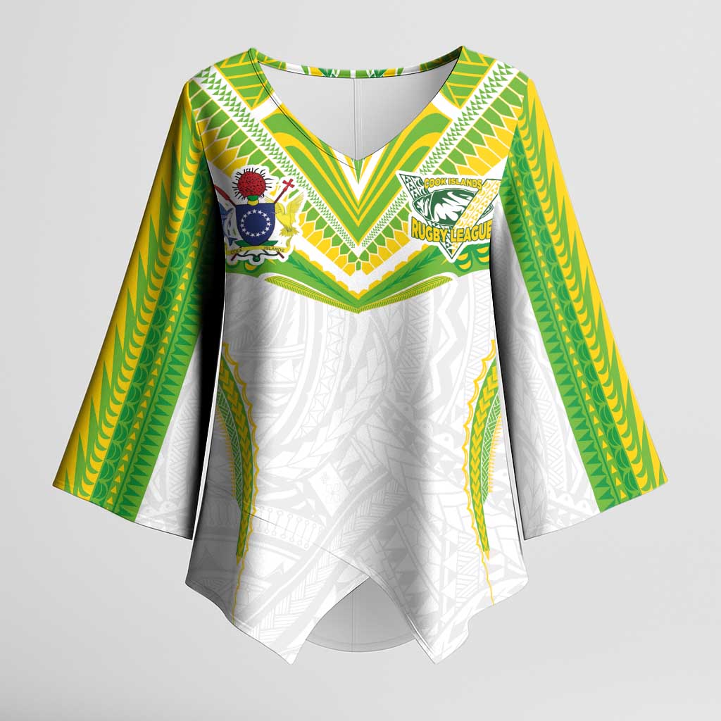 Custom Cook Islands Rugby Kimono Sleeve Blouse Tatau Art Sport Style White Color LT03 Female White - Polynesian Pride