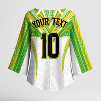 Custom Cook Islands Rugby Kimono Sleeve Blouse Tatau Art Sport Style White Color LT03 - Polynesian Pride
