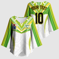 Custom Cook Islands Rugby Kimono Sleeve Blouse Tatau Art Sport Style White Color LT03 - Polynesian Pride