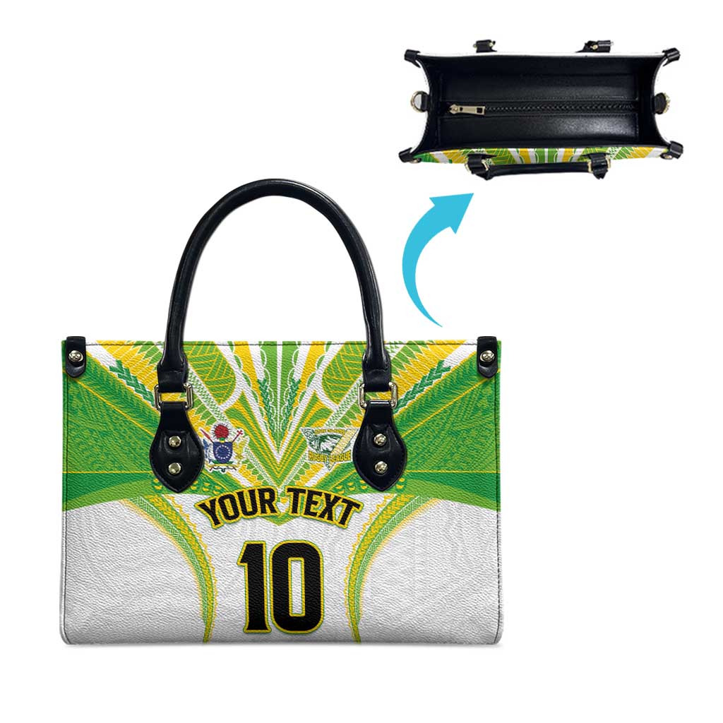 Custom Cook Islands Rugby Leather Bag Tatau Art Sport Style White Color
