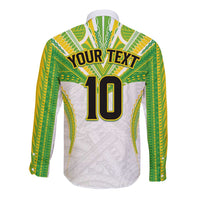 Custom Cook Islands Rugby Long Sleeve Button Shirt Tatau Art Sport Style White Color