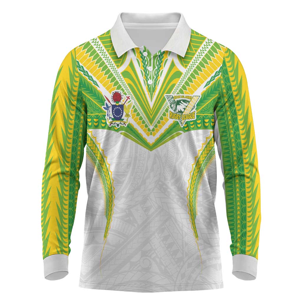 Custom Cook Islands Rugby Long Sleeve Polo Shirt Tatau Art Sport Style White Color LT03 White - Polynesian Pride
