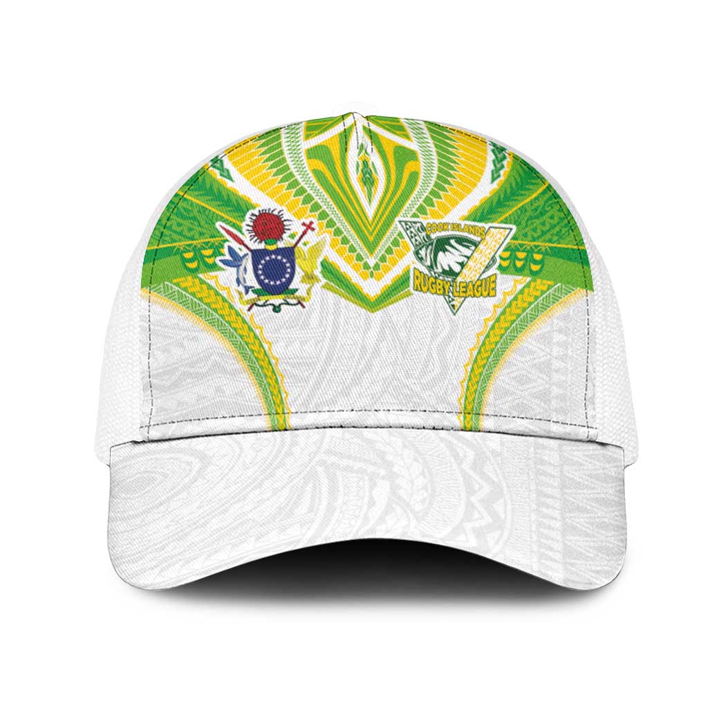 Cook Islands Rugby Mesh Trucker Cap Tatau Art Sport Style White Color