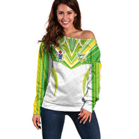 Custom Cook Islands Rugby Off Shoulder Sweater Tatau Art Sport Style White Color