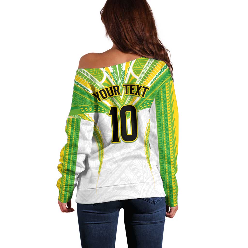 Custom Cook Islands Rugby Off Shoulder Sweater Tatau Art Sport Style White Color