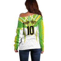 Custom Cook Islands Rugby Off Shoulder Sweater Tatau Art Sport Style White Color