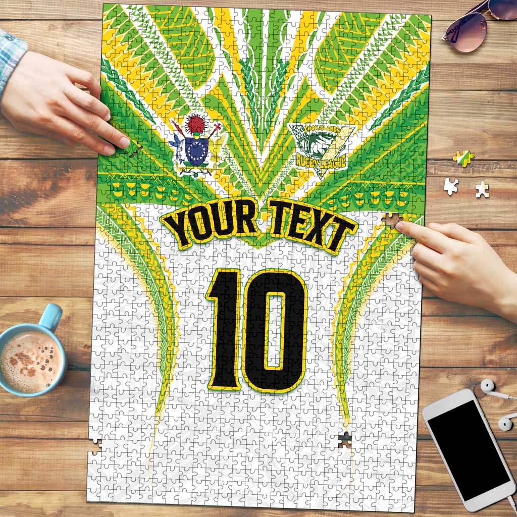 Custom Cook Islands Rugby Puzzle Tatau Art Sport Style White Color LT03 White - Polynesian Pride
