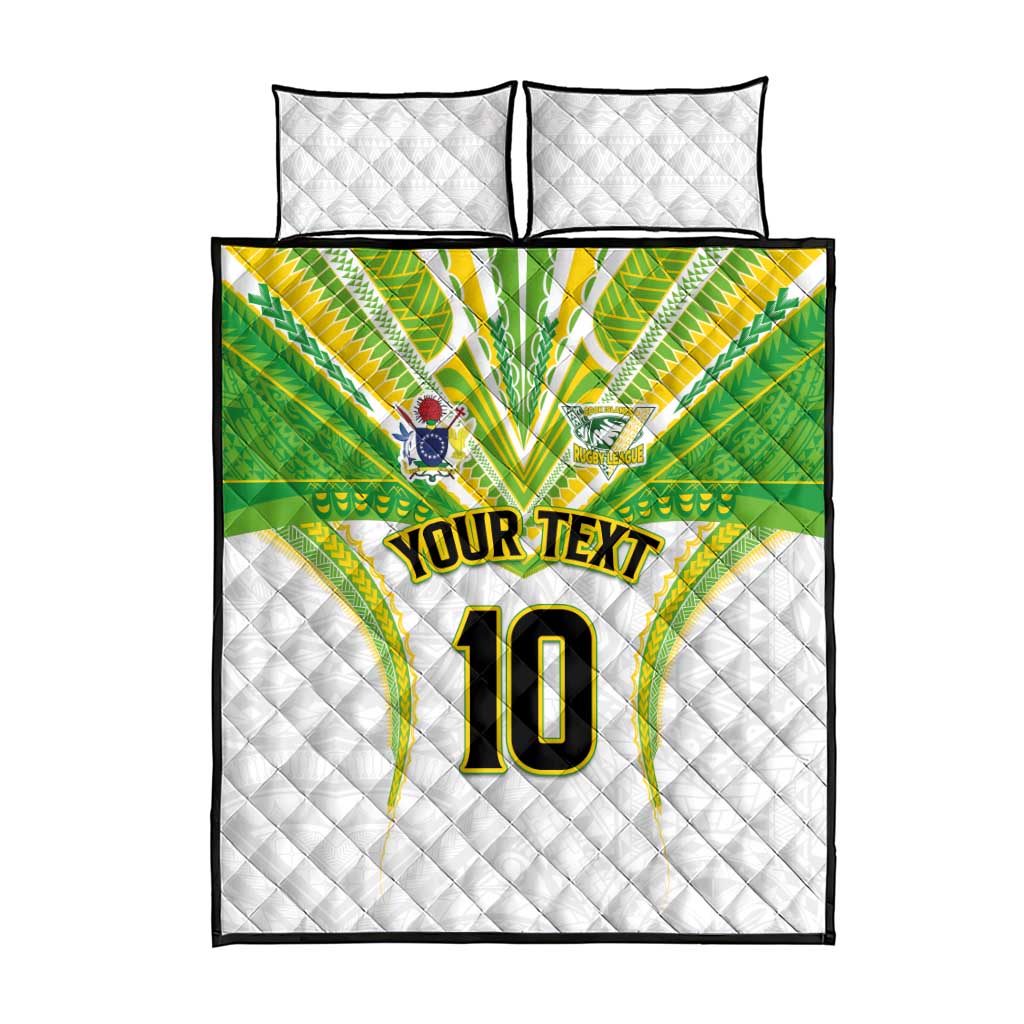 Custom Cook Islands Rugby Quilt Bed Set Tatau Art Sport Style White Color